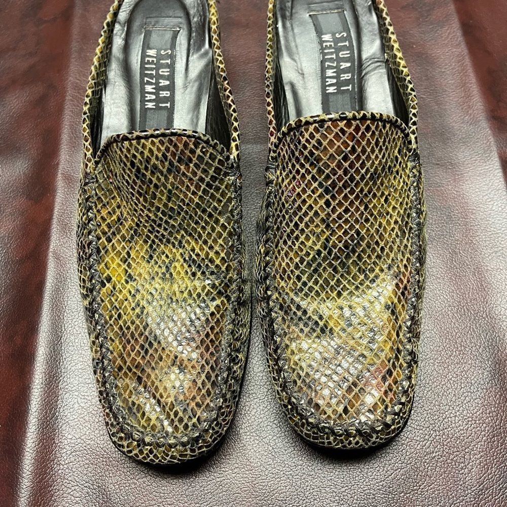 Stuart Weitzman Snake Print Tan Mules, Size 8 1/2… - image 5